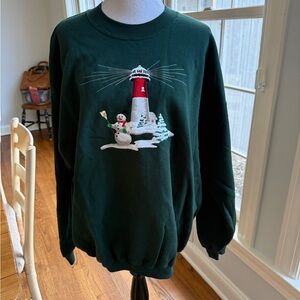 Canyon Gear Vintage Sweatshirt Christmas Tree Lighthouse Snowman Embroidered 80s